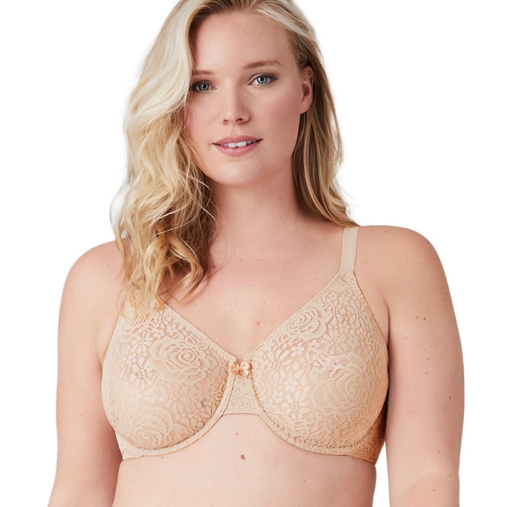 Wacoal Halo Lace Conversion Bra 36F DDD Unlined Underwire Stretch Nude/Sand